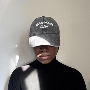 Vintage faded grey & white "Bad Hair Day" cap